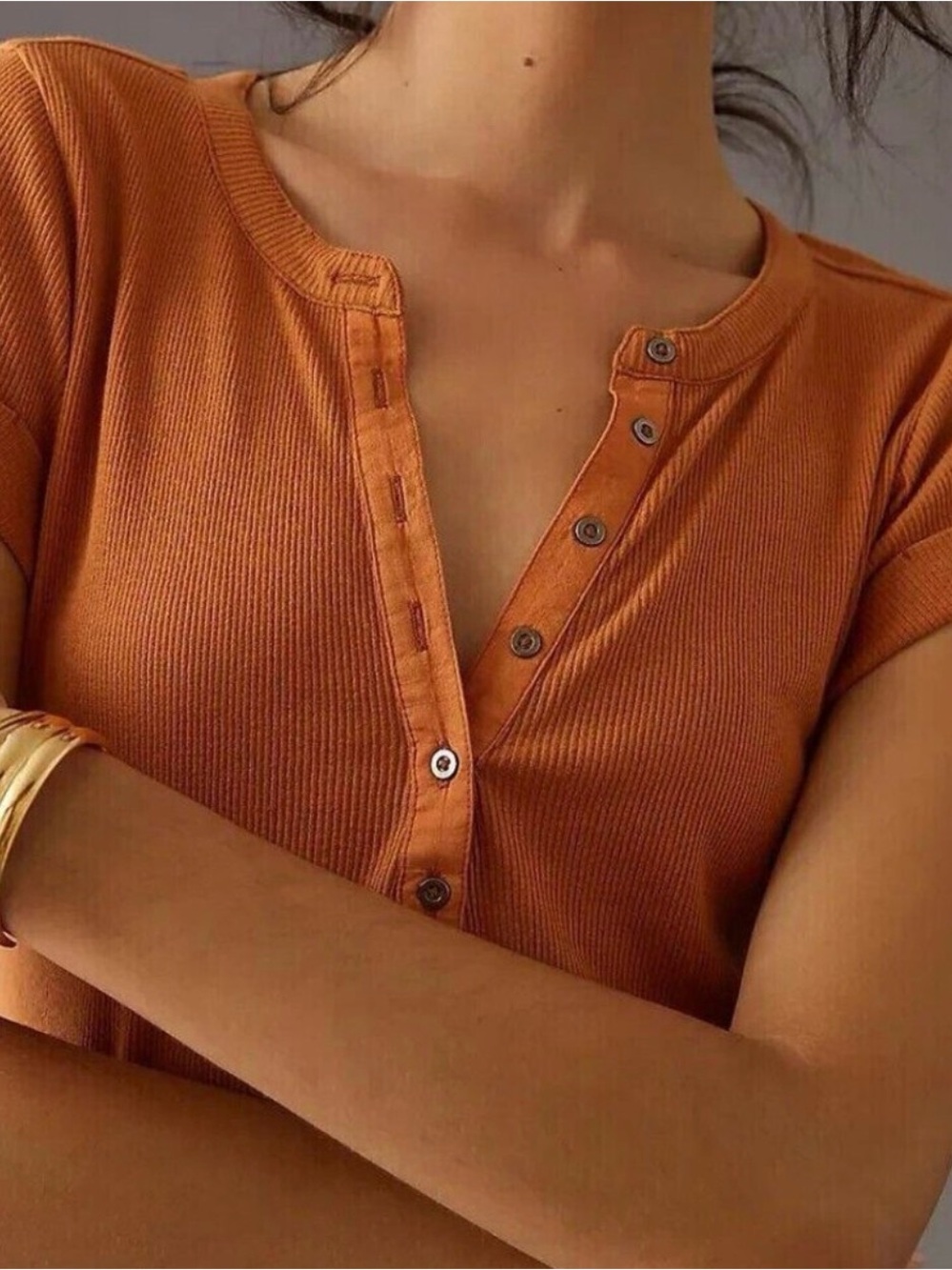 Pilcro Anthropologie Ribbed Henley Tee Bright gold sz m